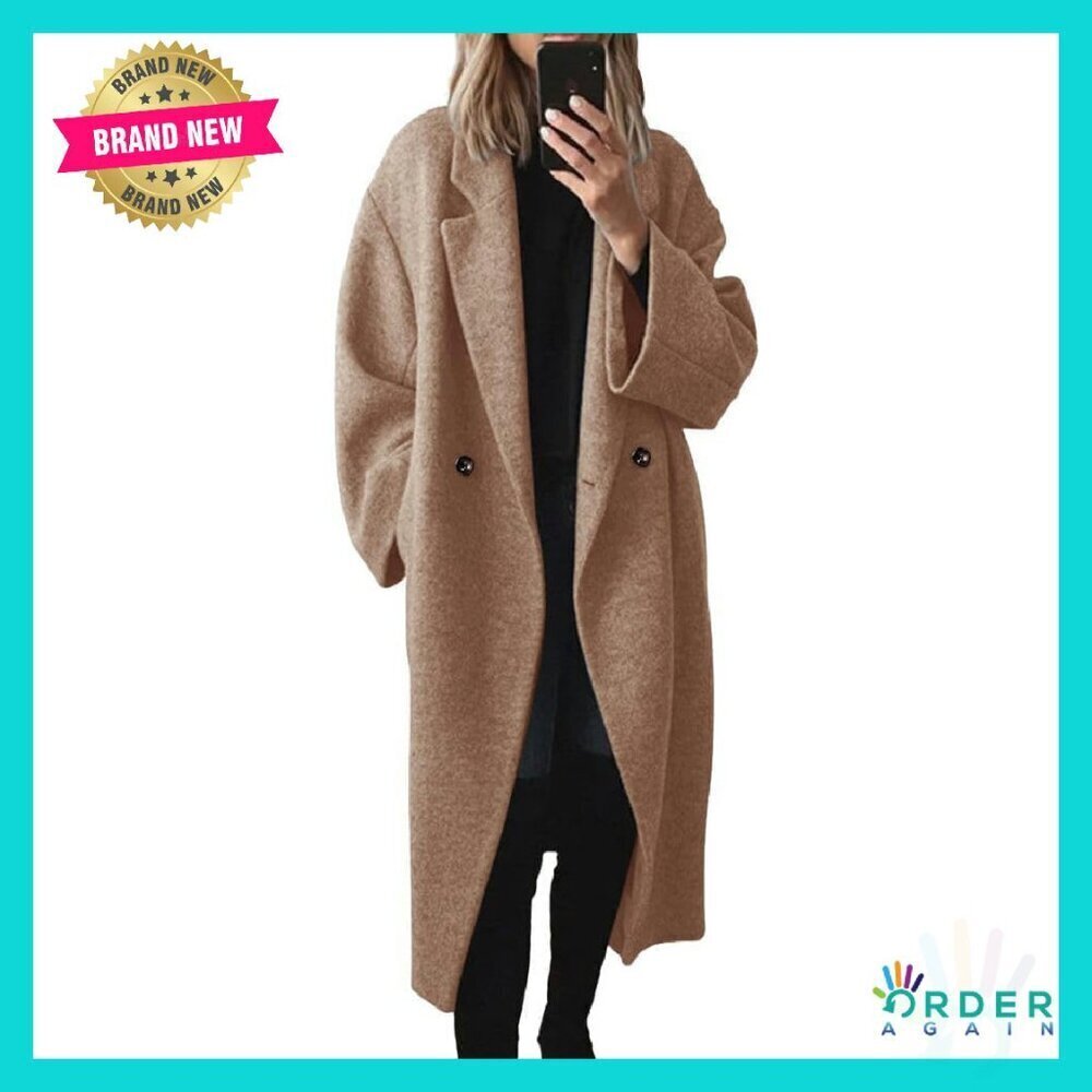 Oversized Wool Blend Pea Coat Double Breasted Notch Lapel Classic Chic Winter